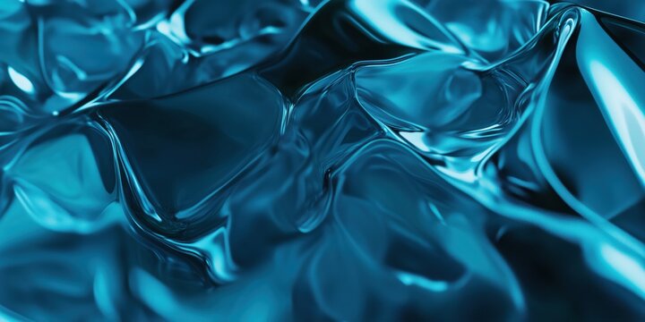 Creative blue digital wallpaper. Waves imitating liquid metal with cyber particles. Technology, innovation and landing page concept. 3D rendering.