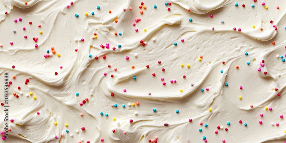 Poster Cake frosting texture backdrop with sprinkles on the surface.