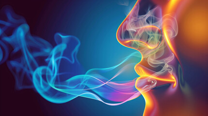 Obraz premium Close-up of human nose during inhalation, capturing the subtle rise and fall of breath, symbolizing life's delicate balance and the continuous cycle of existence