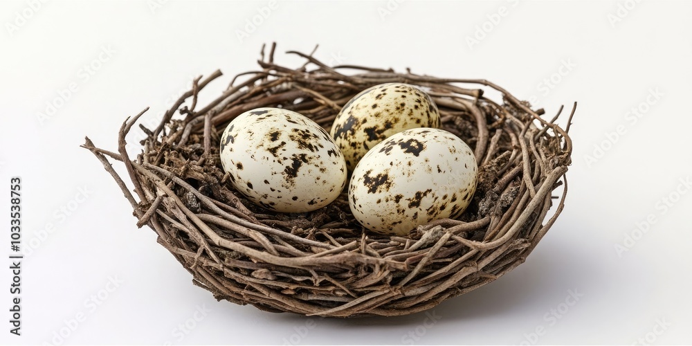 Poster quail egg in the nest - set against a white background