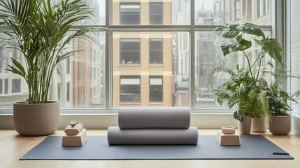 Calm Yoga Space with Natural Light and Plants
