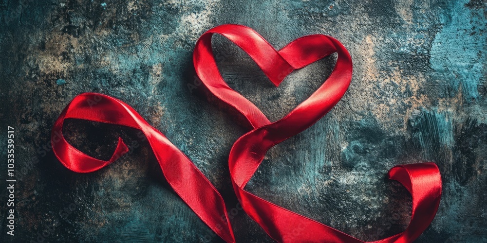 Poster red ribbon in the shape of a heart