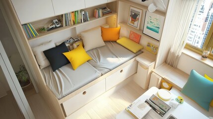 Small space interior with foldable furniture and creative design