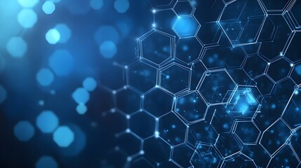 Fototapeta premium Abstract Blue Hexagonal Pattern with Bokeh Lights