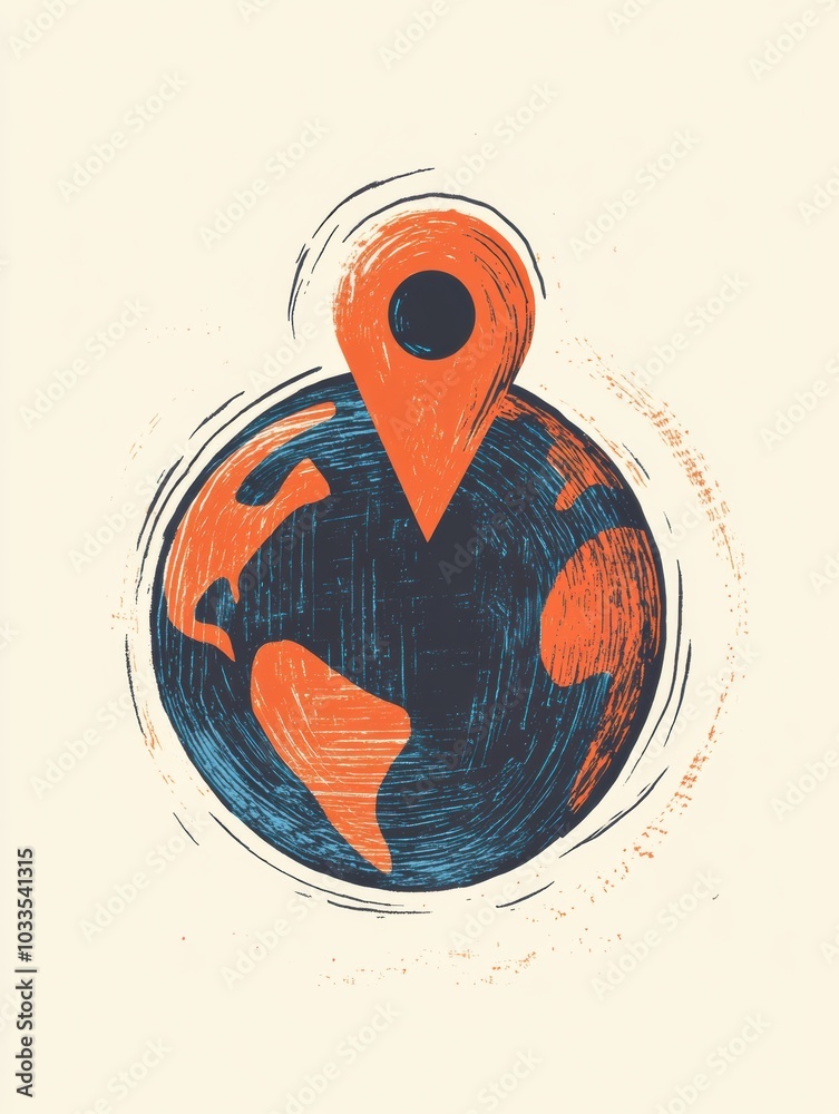 Poster this artwork showcases a simple globe with a standout location pin, symbolizing travel and explorati