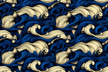 A blue and white wave pattern with a blue and white background. The blue and white waves are very detailed and the background is also very detailed