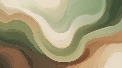 Flowing lines of green and brown create a soothing abstract landscape. Perfect for backgrounds, presentations, or any project needing a touch of nature