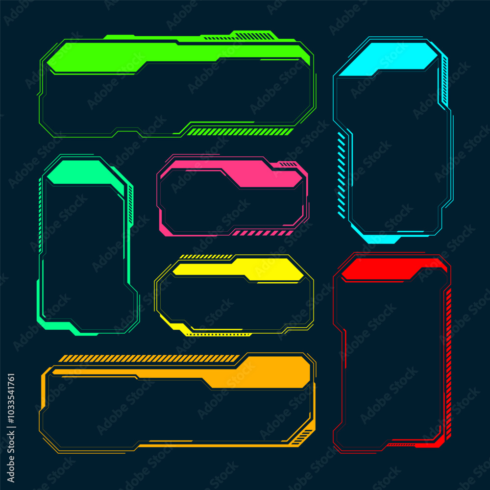 Poster futuristic hud or ui elements. sci-fi user interface text boxes, callouts. colorful warning message 
