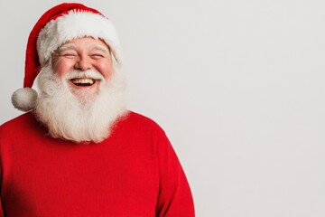 Laughing Santa Claus in his classic red suit, captured in a joyful moment, spreading warmth and happiness during the holiday season.