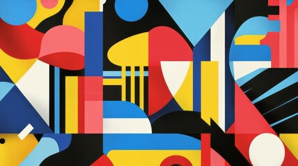 Abstract geometric shapes. Colorful, modern geometric pattern with overlapping shapes and lines. Abstract design with vibrant colors and textures.