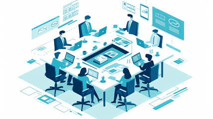 Obraz premium Modern digital business meeting with laptops and tablets concept