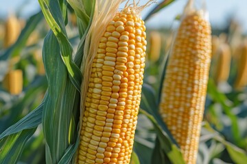 Closeup of Ripe Yellow Corn Cob in a Field