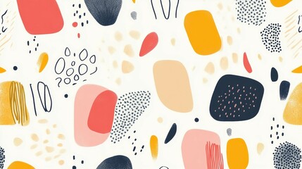Abstract shapes pattern. Seamless pattern with colorful abstract shapes, lines, and dots. Perfect for background, textile, wallpaper, and more.