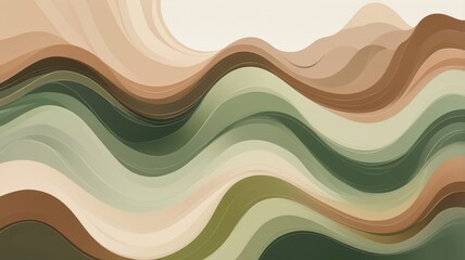 Flowing lines of green and brown create a soothing abstract landscape. Perfect for backgrounds, presentations, or any project needing a touch of nature