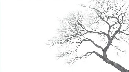 Fototapeta premium Bare tree branches. Silhouette of a bare tree branches against a white background, symbolizing resilience, growth, and hope.