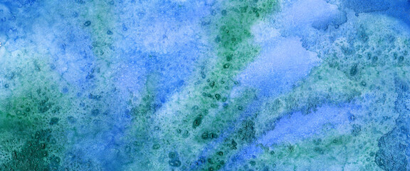 Abstract spring, marine background. Watercolor illustration. The texture. Green, Blue, Embossed, Light.