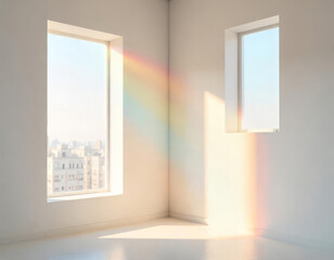 Bright empty room with sunlight through the window
