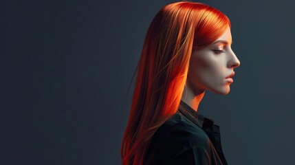 Close-up portrait of attractive  young woman with long wavy vibrant red hair. Charming model with freckles and natural makeup. Stylist and hairdresser concept. Beauty and diversity