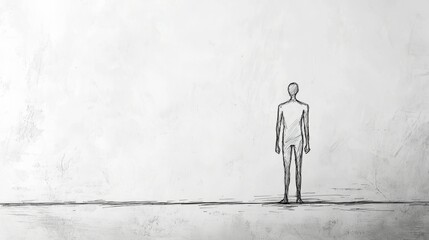 Obraz premium Alone figure. Hand-drawn sketch of a person standing alone, symbolizing isolation and introspection.