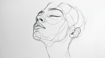 Fototapeta premium Line art portrait. Minimalist line art portrait of a woman with closed eyes, symbolizing peace, tranquility, and inner beauty.