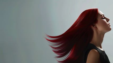 Close-up portrait of attractive  young woman with long wavy vibrant red hair. Charming model with freckles and natural makeup. Stylist and hairdresser concept. Beauty and diversity