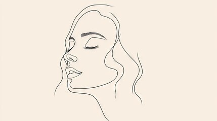 Woman line art. Minimalist line drawing of a woman's face with closed eyes, symbolizing tranquility and serenity.