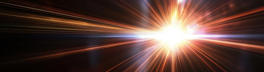 Obraz premium A focused light explosion against a pitch-black background, with radiant beams streaming outward, evoking a sense of power