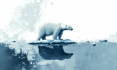 Polar bear standing on ice floe in water.