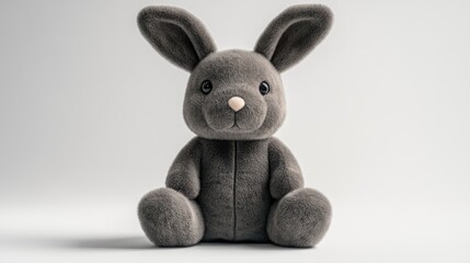 Obraz premium A gray plush bunny rabbit toy sitting on a white background.
