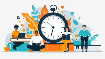 a flat vector illustration of time management and work