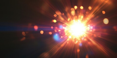 Obraz premium A glowing explosion of light with vibrant lens flares, illuminating the surrounding darkness with bursts of energy