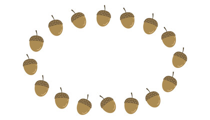 nuts. an ornament made of nuts. a natural product. a frame made of nuts. food. autumn harvest. beautiful frame. a template for creating postcards. vector. doodle drawing. on a white background.