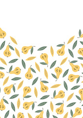 pear. fruit. natural product. mushroom frame. food. autumn harvest. beautiful frame. a template for creating postcards. vector. doodle drawing. on a white background.