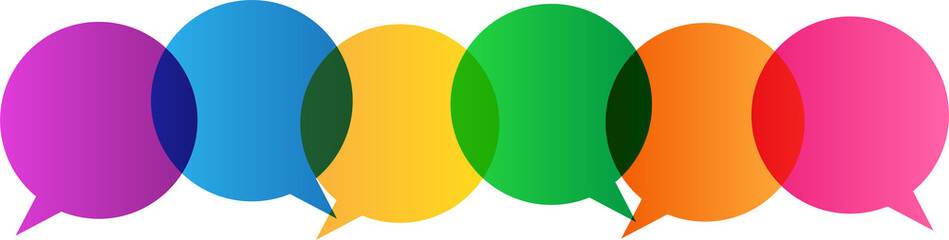 Row of colorful speech bubbles on transparent background