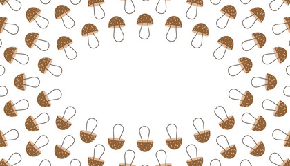 mushrooms. porcini mushrooms. fly agaric. a frame made of different mushrooms and leaves. food. autumn harvest. beautiful frame. a template for creating postcards. vector. doodle drawing. on a white 