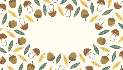 nuts. an ornament made of nuts. a natural product. a frame made of nuts. food. autumn harvest. beautiful frame. a template for creating postcards. vector. doodle drawing. on a white background.