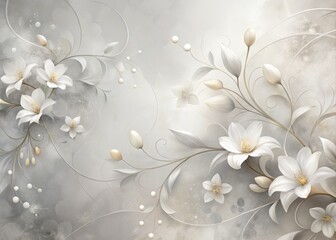 Elegant White Abstract Floral Design on Gray Background for Modern Home Decor, Wallpaper, Minimalist Art, Beautiful Aesthetic, Interior Design Inspiration, Copy Space