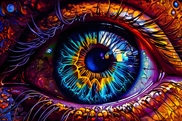 Abstract Macro Eye with Digital Multicolor Vibrant Pattern