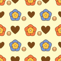 seamless pattern with smile and flower and heart
