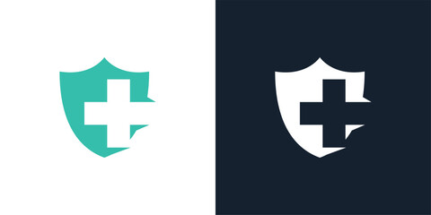 Medical Shield Logo Design. Health protection shield logo designs for medical clinic service.