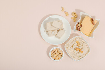 Set of assorted homemade vegan nuts cheese. Healthy lactose free food. Plant based diet