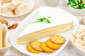 Homemade vegan cashew cheese. Raw healthy sauce in a bowl, lactose free food. Bio organic product