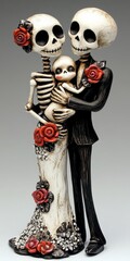 Cute Skeleton Couple Celebrating Love with Their Baby Skeleton. Halloween Family Portrait