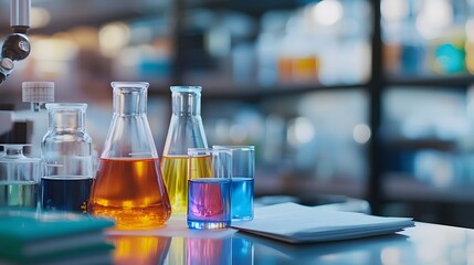 Chemical Solutions in Glassware on a Laboratory Table