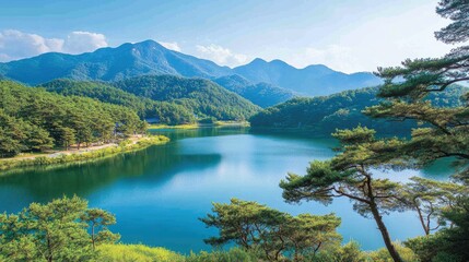 Fototapeta premium calm and comfortable atmosphere, healthy and refreshing, mountains in Korea
