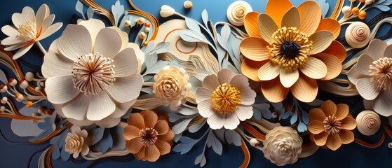 Fototapeta premium Elegant 3D Floral Composition with Blue Background