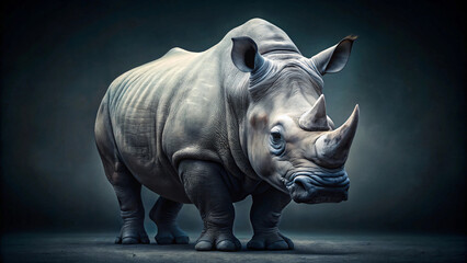 Grey white rhinoceros isolated on black background