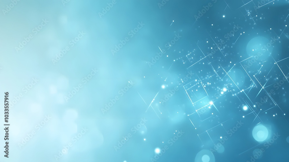 Wall mural abstract blue background with glowing lines and bokeh