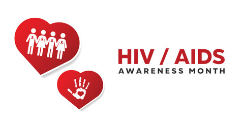 Hiv Aids Awareness Month. Peoples, ribbon, hand and heart. Great for cards, banners, posters, social media and more. White background. 