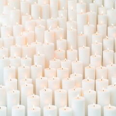 Fototapeta premium A serene arrangement of numerous lit white candles creating a tranquil ambiance.